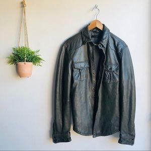 $750 ROUGE 100% Leather Button Up Shirt Jacket